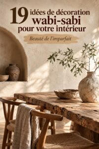 Salle de bain Wabi-Sabi avec des matériaux naturels et des teintes douces.