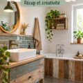 Exemple d'une salle de bain rénovée avec des matériaux d'occasion, mettant en avant une décoration chaleureuse et unique.