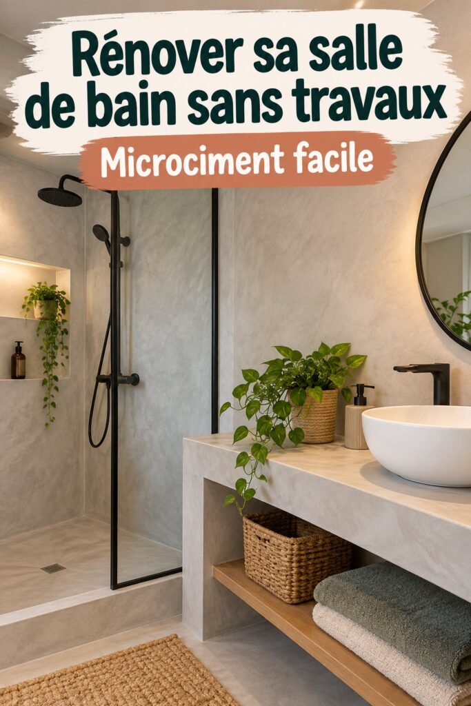 Une salle de bain modernisée avec des éléments décoratifs simples, évoquant une rénovation sans gros travaux
