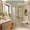 salle de bain rénovée adaptée aux seniors avec douche accessible et barres d'appui