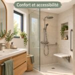 salle de bain rénovée adaptée aux seniors avec douche accessible et barres d'appui